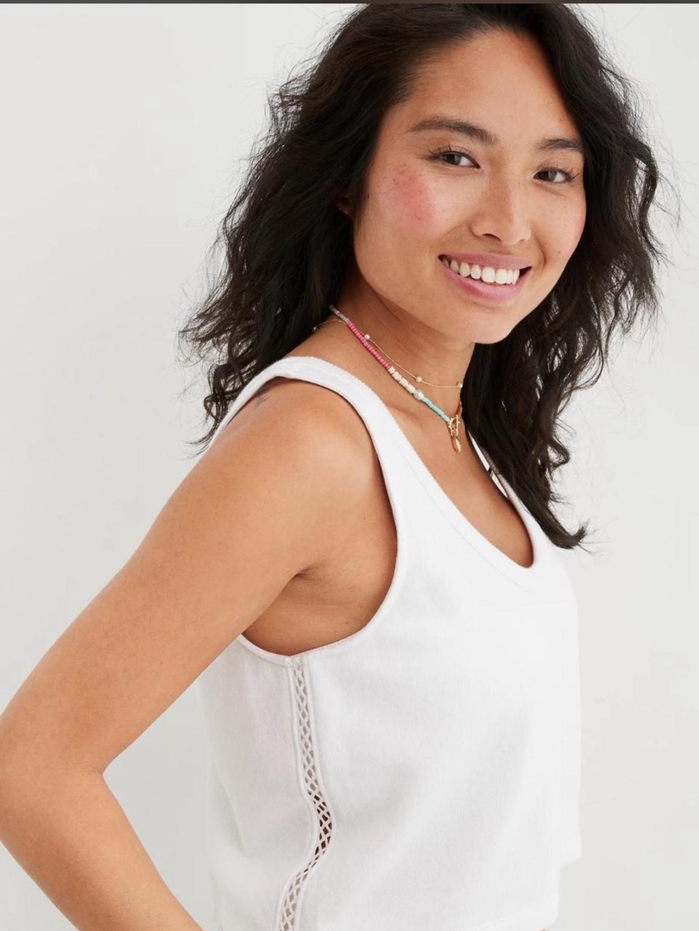 Aerie Cropped Weekend Fleece Crochet Side Tank Top SIZE SMALL